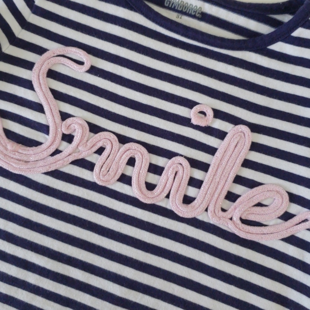 Gymboree Striped t shirt with pink "smile" word 3T - Picture 2 of 4